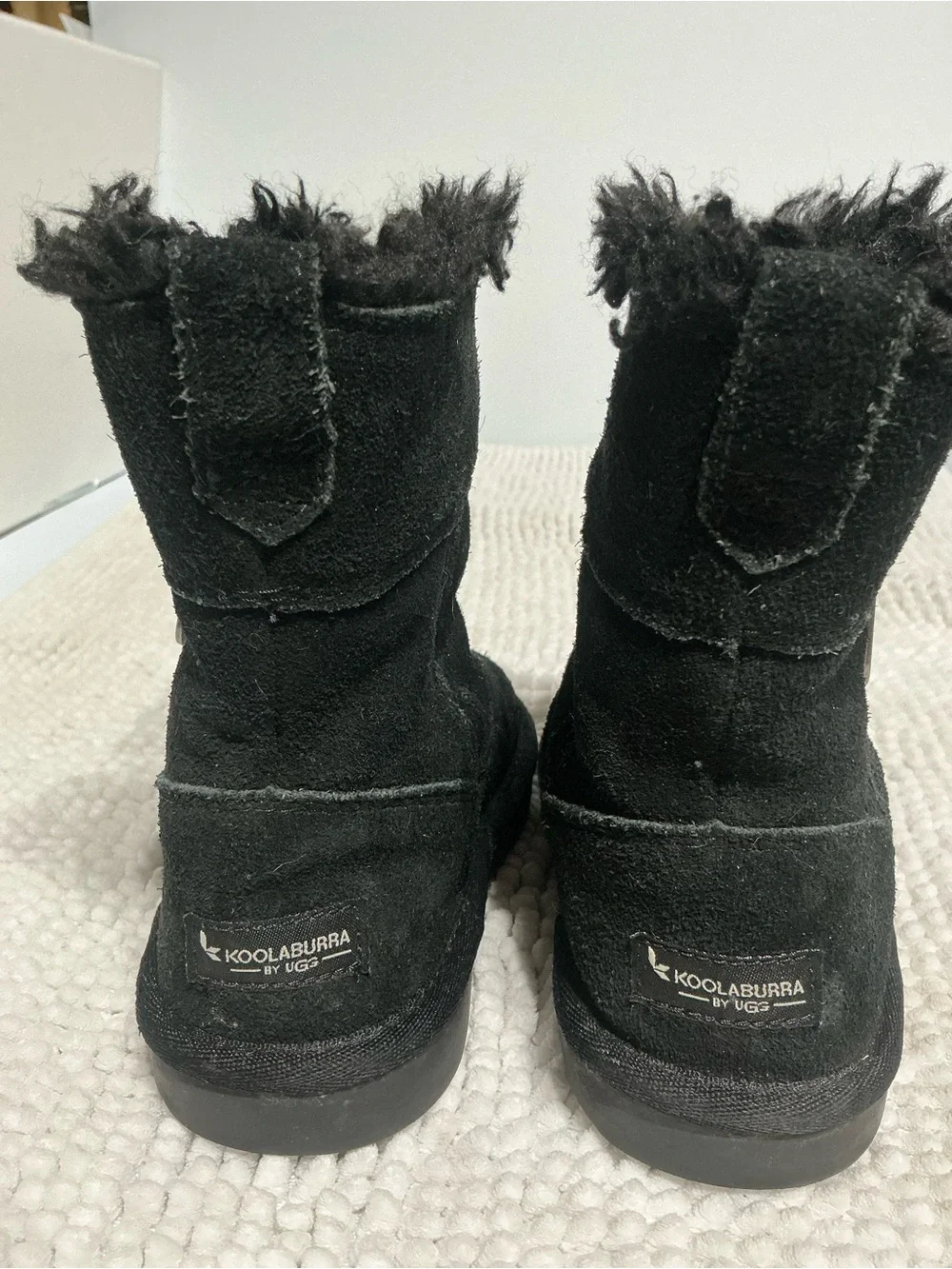Koolaburra Black Suede Faux-Fur Trim Kids Boots 9